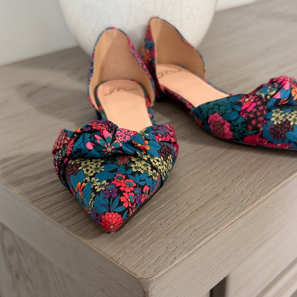 J. Crew Teal Multi Floral Pointed D'Orsay Flats